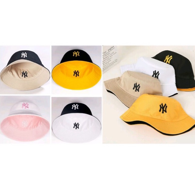 Topi Bucket Dewasa Dua Warna Logo Ny Bisa Bolak Balik Unisex