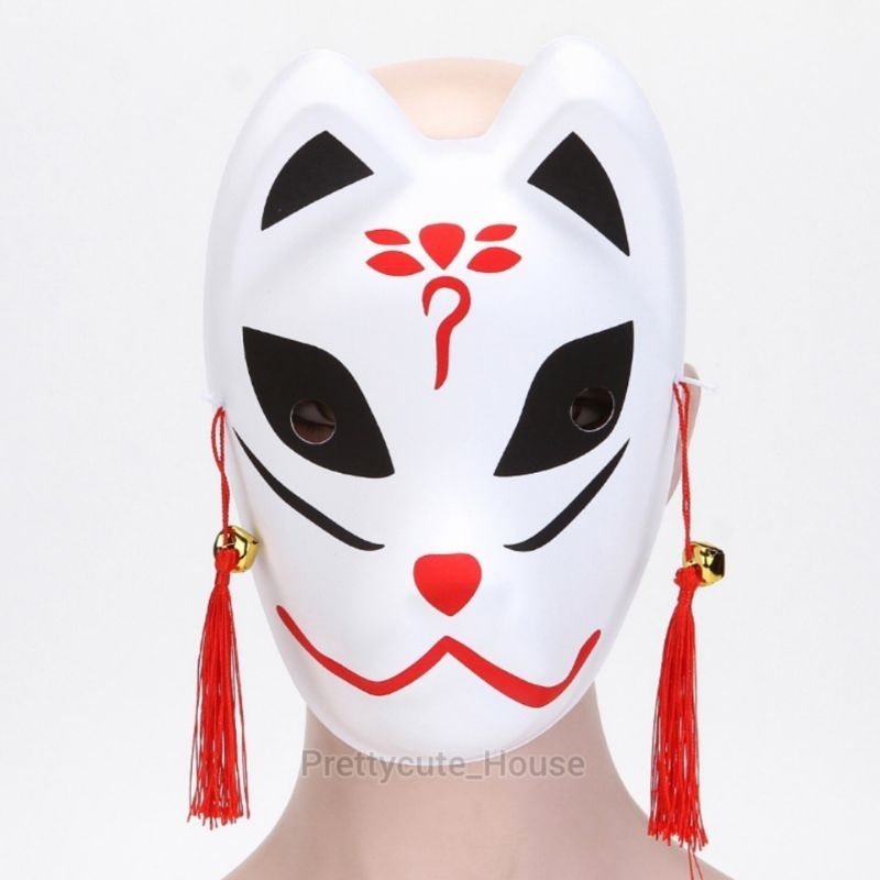 Topeng Anime Anbu full face dengan lonceng / Anime Fox Mask with Tassels Bells Japan Anime Cosplay Full Face Masks Party Masquerade Costume Halloween Mask