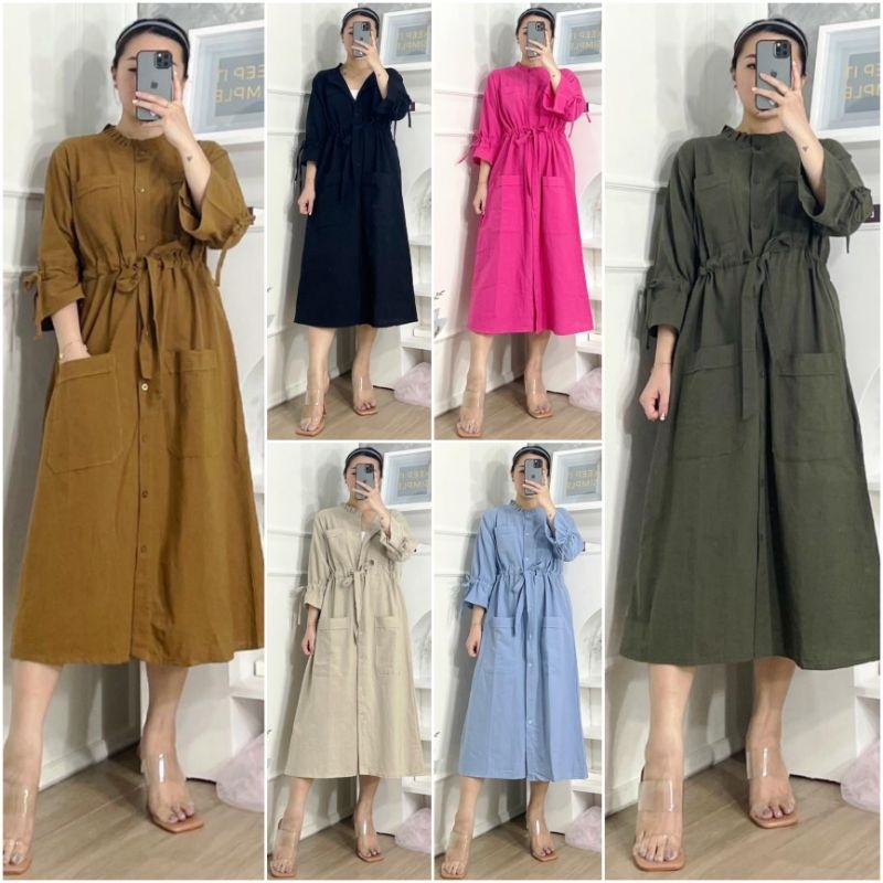 ♡ PREMIUM ♡ REAL PIC ! VANNIRA RUFFLE NECK POCKET BUTTON MIDI DRESS ( BUSUI FRIENDLY )