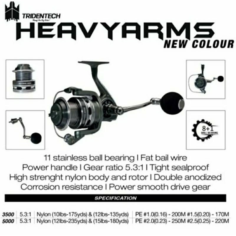 TERBARU REEL TRIDENTECH HEAVY ARMS NEW COLOUR 3500/5000 - POWER HANDLE