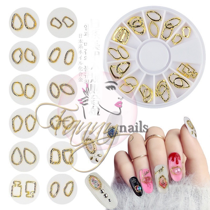 Nail wheel gold metal japan nails / abstract round japan gems nail acc aksesoris kuku gaya jepang