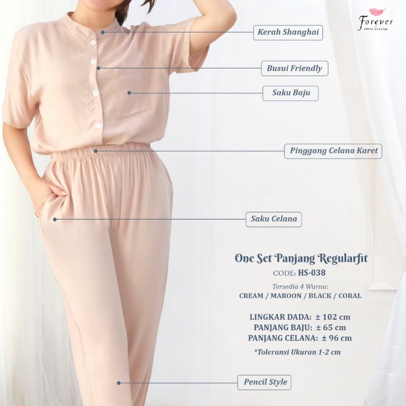 One Set Wanita Kekinian Setelan Celana Panjang Katun Toyobo Premium