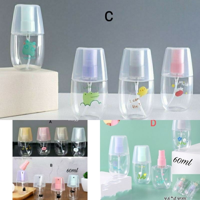 Botol Container Spray Mini Kosong Refill Isi Ulang Motif Kartun Lucu Praktis Simple Portable Travel