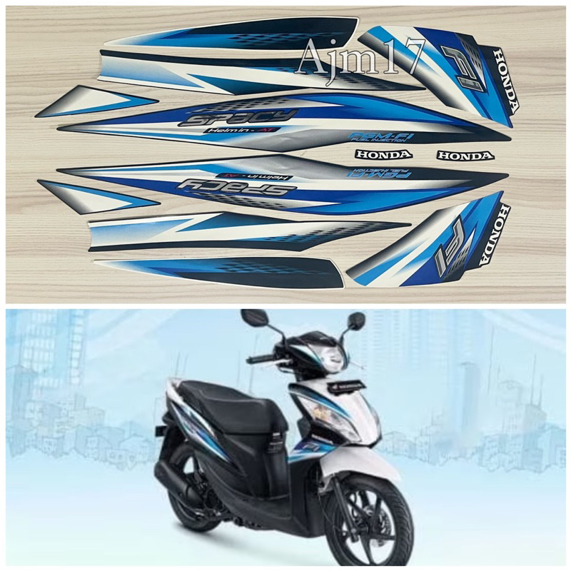 STIKER STRIPING MOTOR SPACY FI 2016 PUTIH BIRU IMPERIAL WHITE