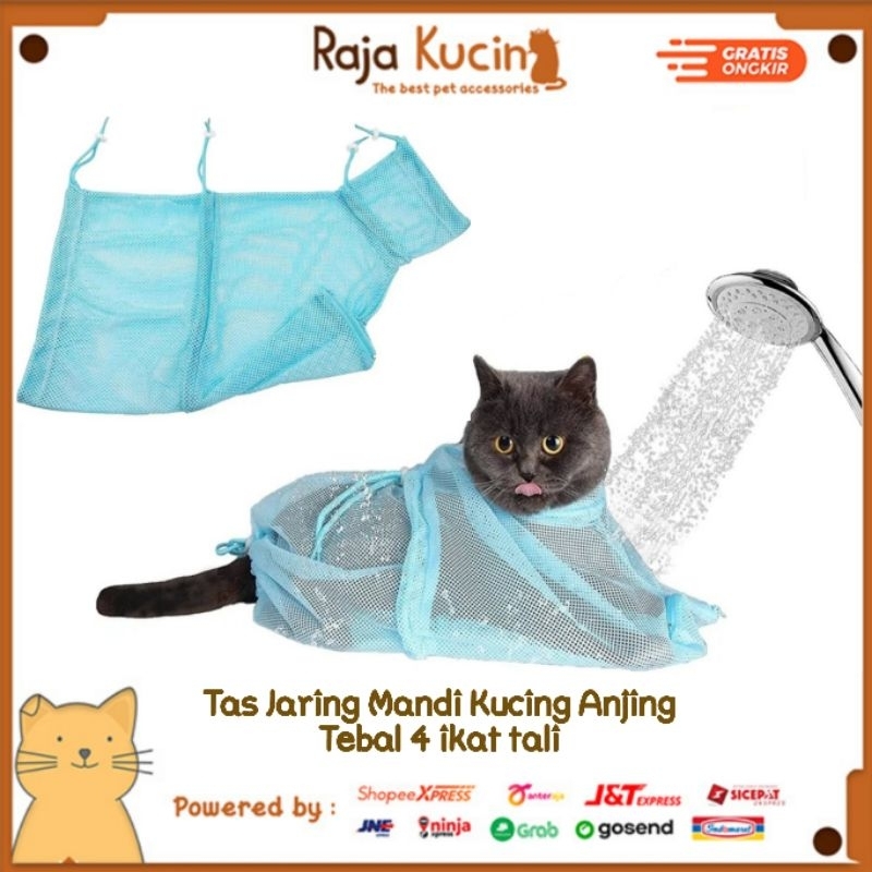 Tas jaring mandi kucing anjing tebal 4 ikat tali