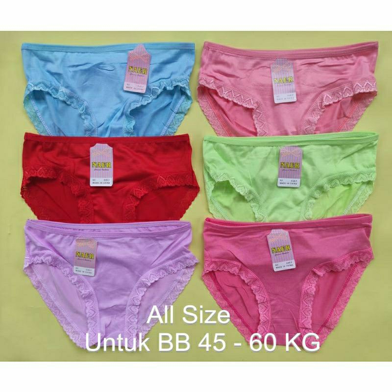 (6pcs) CD NAER RENDA SAMPING CELANA DALAM WANITA/CANCUT REMAJA