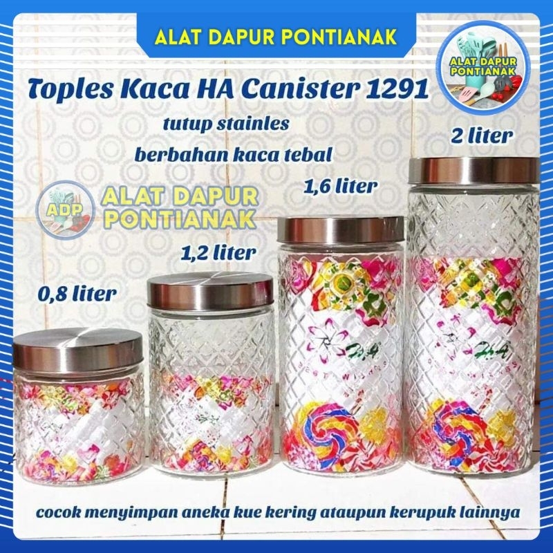 4in1 Toples Kaca Diamond Cantik 4Pcs HA Glass Jar Canister Motif Timbul Embos Tutup Stainless Steel 