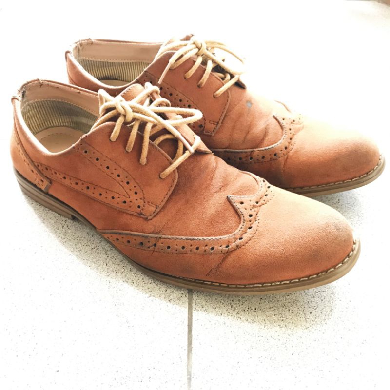 Sepatu Formal Brogue Wingtip Suede Brown Vintage Bata Preloved Size 42