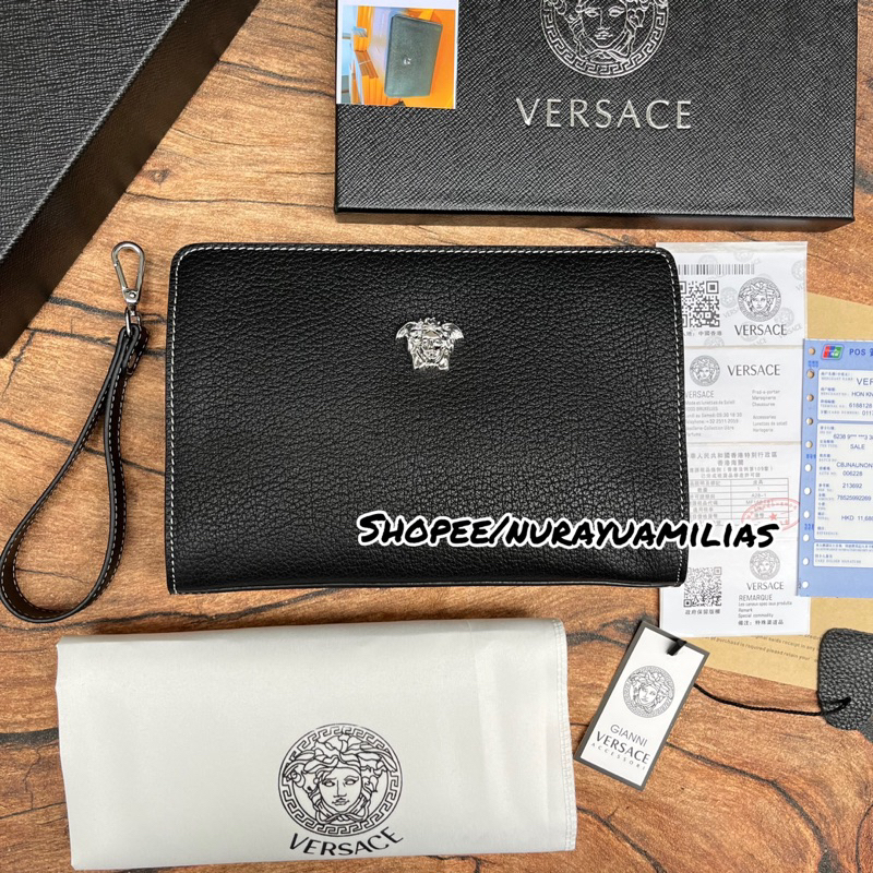 Clutch Versace full kulit asli import tas clutch pria branded dengan kode konci