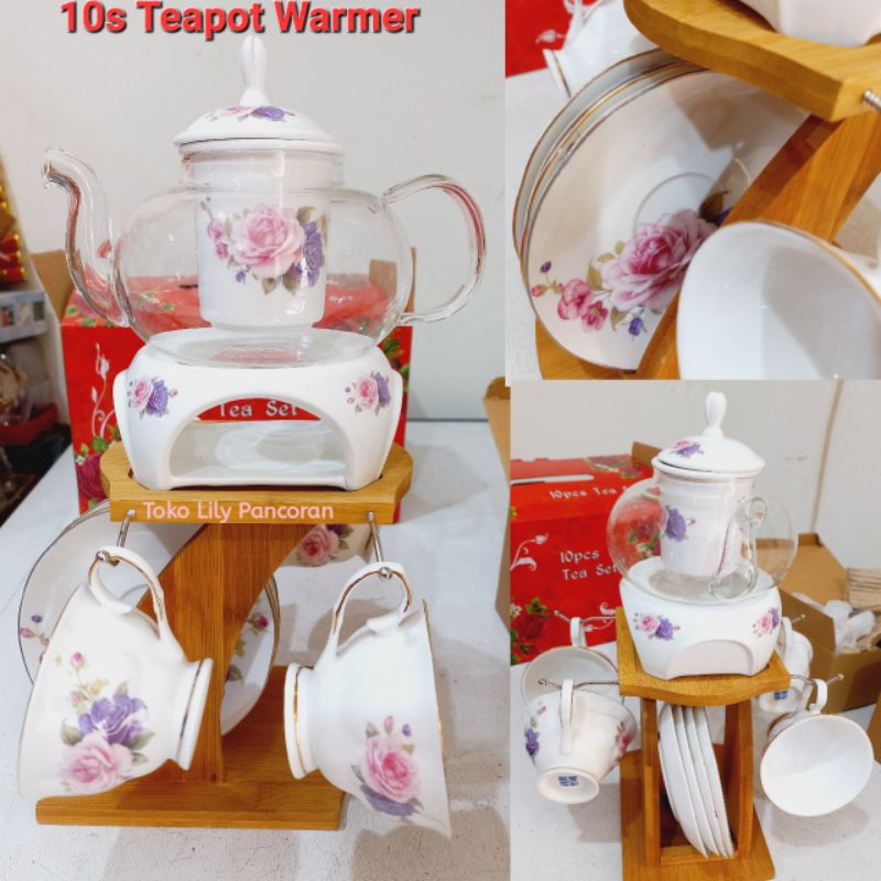 Teapot Warmer 10s Set / Teaset Pemanas set / Teaset Gelas Piring Keramik Kaca