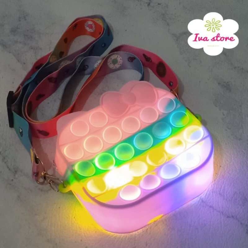 Tas pop it kitty kotak size mini LED bisa menyala