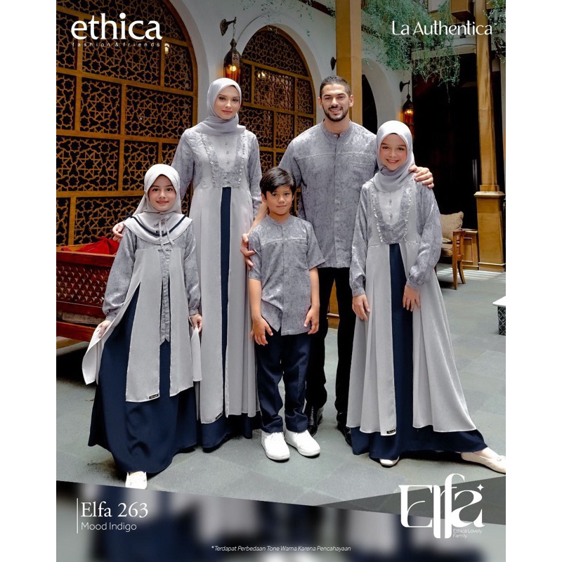 Couple Keluarga-Elfa 263 Mood indigo- Sarimbit lebaran 2023 - baju pasangan keluarga- Gamis lebaran-