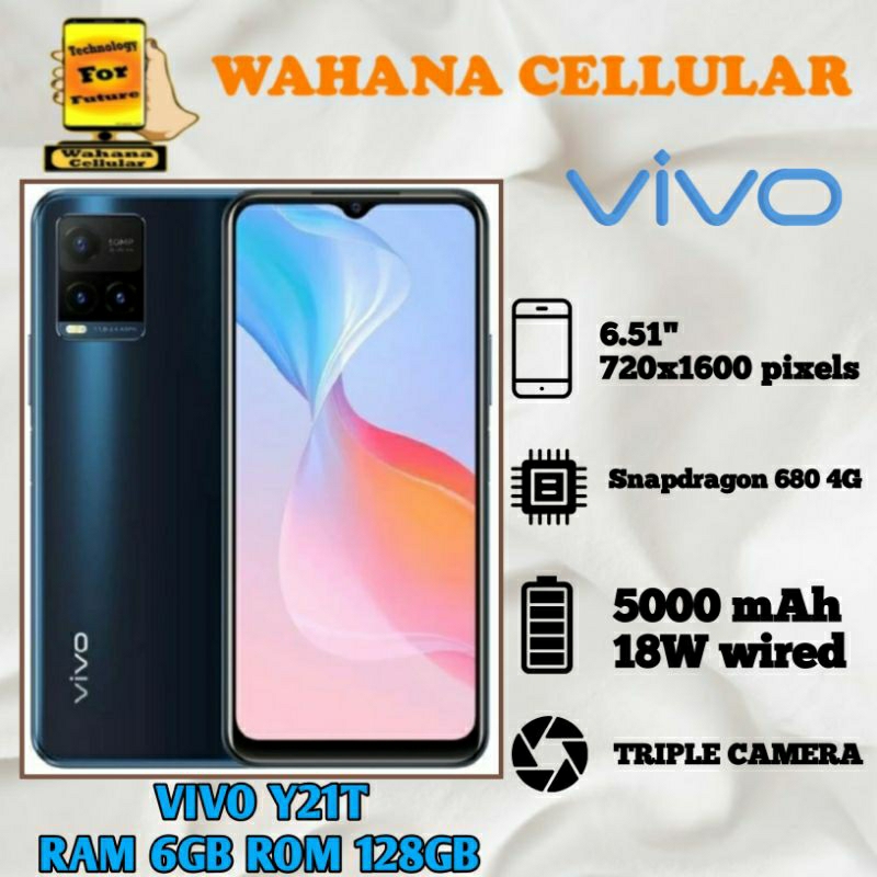 HP VIVO Y21T 6/128 -VIVO Y21 T RAM 6GB INTERNAL 128GB GRS RESMI Y 21 T