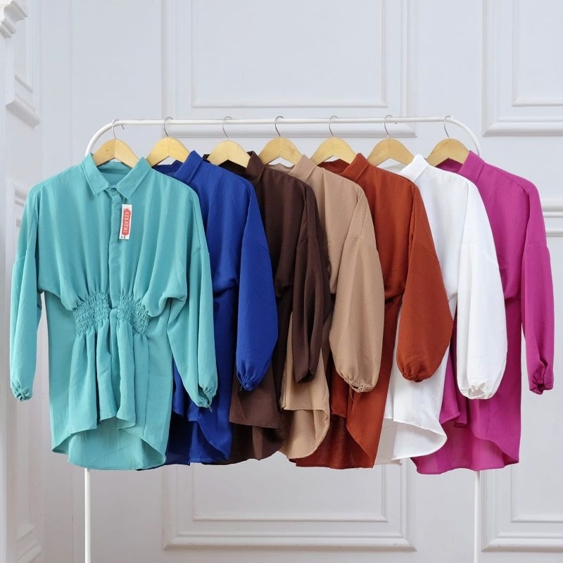 Aulia Blouse Kemeja Wanita Basic Crinkle Atasan Wanita Polos Kerut