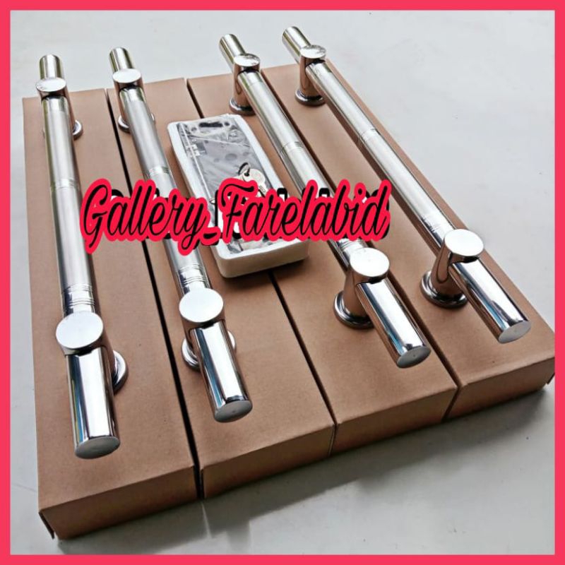 Handle Pintu Rumah Stainless Steel Bulat 60 Cm Set Kunci Gagang Pintu Rumah Modern 45 Cm Set Body Pelor Pegangan Pintu Kupu Tarung Tarikan Pintu Rumah Minimalis Set