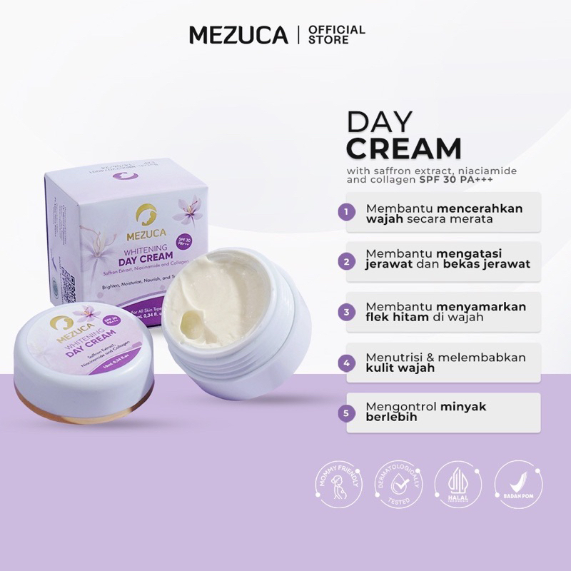 MEZUCA Day Cream Mencerahkan Memutihkan atasi Jerawat dan Flek Hitam di Wajah