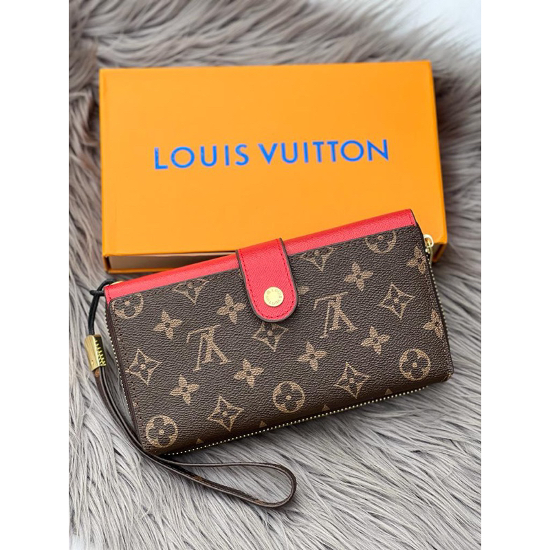Dompet Lipat Panjang LV Kancing Freebox dan Free Tali Pendek Bahan Waterproof Kekinian
