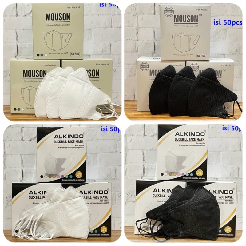 Masker Duckbill Alkindo dan Mouson Garis Hidung Dewasa per box isi 50pcs