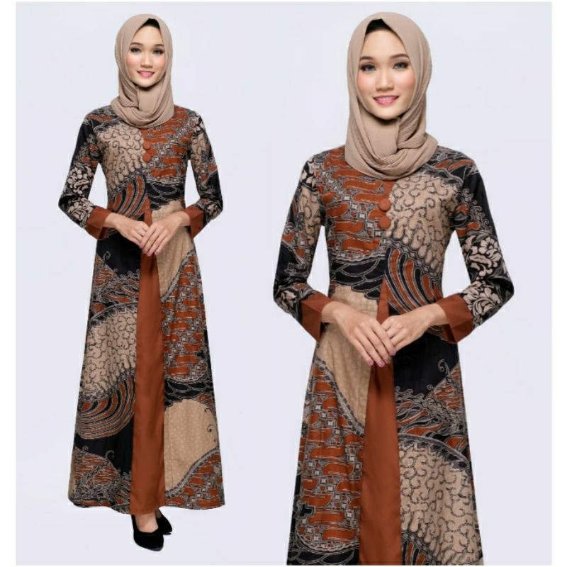 Couple Batik Gamis Modern Jumbo 4L-5L Seragam Keluarga Pasangan Longdress Muslim Big Size ARN