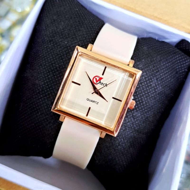 V Tech Jam Tangan Wanita Original Tahan Air Strap Rubber  Persegi 4 | Jam Tangan Kasual Wanita Analog Mewah Elegan sporty Dijamin sesuai foto realpict