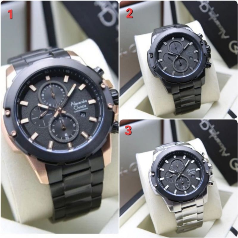 ORIGINAL GARANSI RESMI 1 TAHUN JAM TANGAN PRIA ALEXANDRE CHRISTIE CHRONOGRAP RANTAI STAINLESS STEEL 
