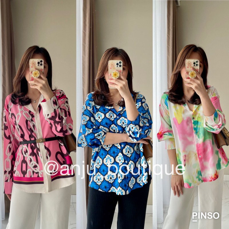 Zahra Printed Shirt Import Kemeja Wanita Kemeja Silk Kemeja Satin