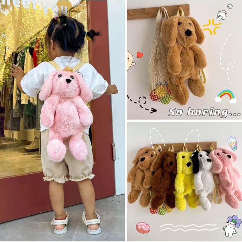 Tas Boneka Anak Bentuk Hewan Lucu Tas Ransel Model Korea Retro / Tas Boneka Bulu Halus Gaya Korea Kekinian