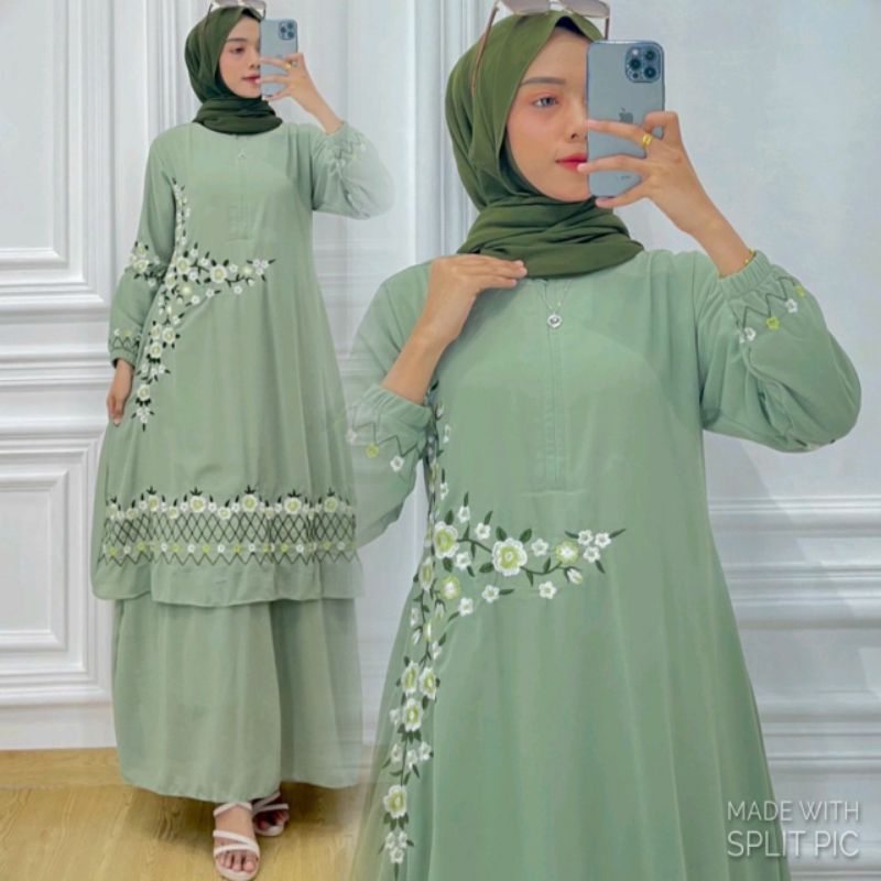 Camelia Raihanah Gamis Melayu Bordir Pinggang Dress Ceruty Babydoll Premium Longdress Busui Baju Kur