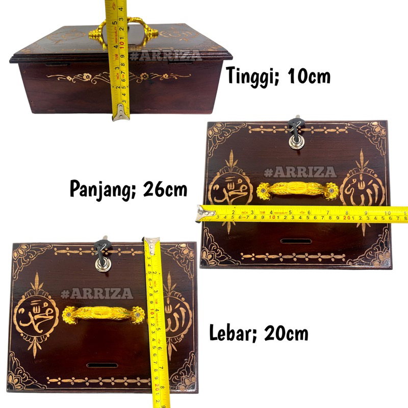 KOTAK AMAL / KOTAK INFAQ / CELENGAN / KOTAK DONASI / TEMPAT PENYIMPANAN UANG MOTIF LAFADZ ALLAH MUHAMMAD KAYU JATI (panjang 35cm x lebar 20 x tinggi 7cm)