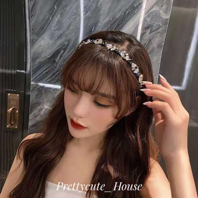 Bando Korea Aksen Kristal Manik Manik Gaya Retro - Korean Crystal Headband Premium Quality