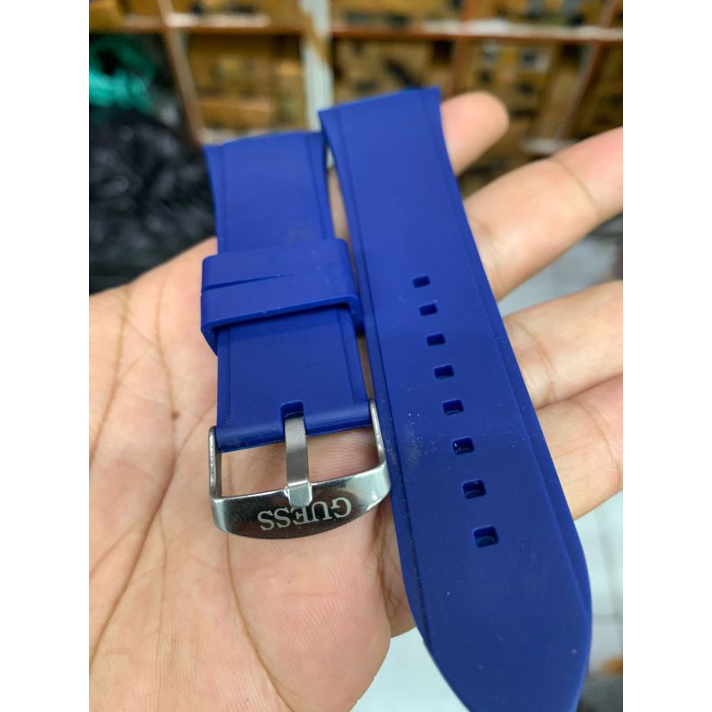 Strap Tali jam Tangan Guess rubber biru buckle 22mm