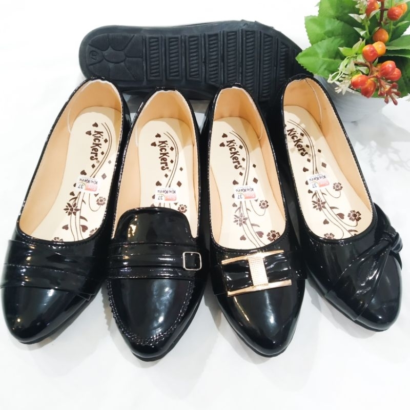 Flatshoes kickers sepatu kickers sepatu kerja sepatu wanita warna hitam flatshoes kantor hitam glossy sepatu balet formal