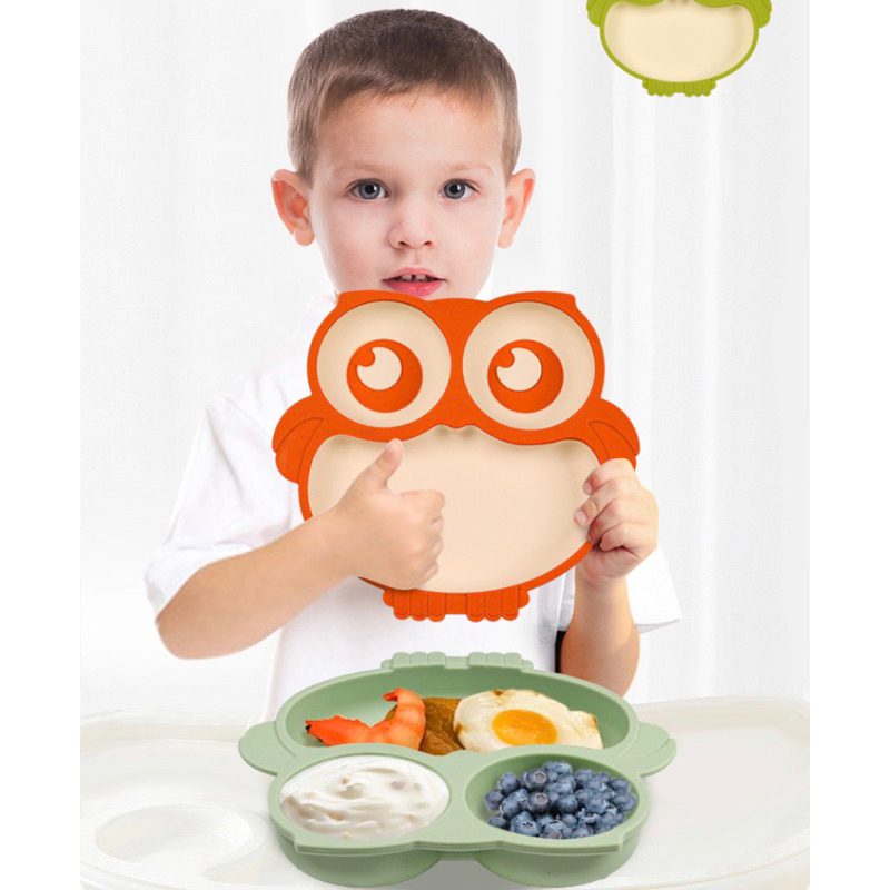 Piring Silikon Sekat Anak BPA Free Model Burung Hantu Owl / Piring MPASI Anak