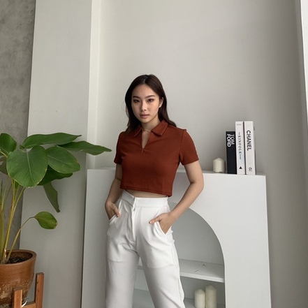 Kelly Polo Zipper Top / Top Polo Wanita / Crop Top Korean / Blouse Wanita