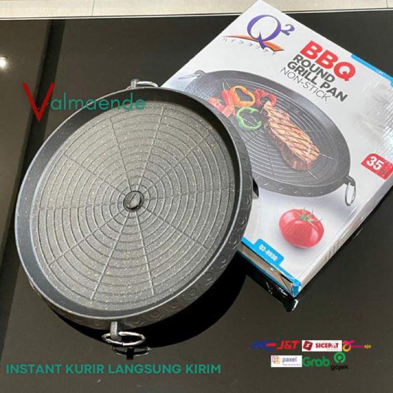 Grill Pan Panggangan BBQ Anti lengket Q2 8930 Panggangan Bulat 35cm Kompor BBQ Wajan Bulat Multifungsi