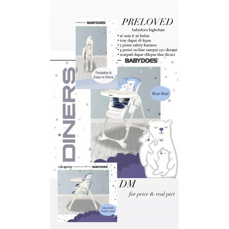 Preloved Kursi Makan Bayi Baby High Chair / BabyDoes CH-012BP Diners - Blue Bear