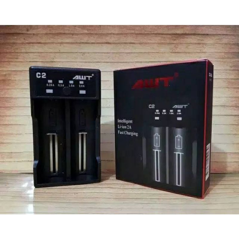 cahjer AWT slot 2 sepaket dg batrai AWT 1 pcs isi 2 Baterai 18650 KAPASITAS 3000MAH 3400MAH 4800 Mah Vapee Vapoor button flat dan top flat