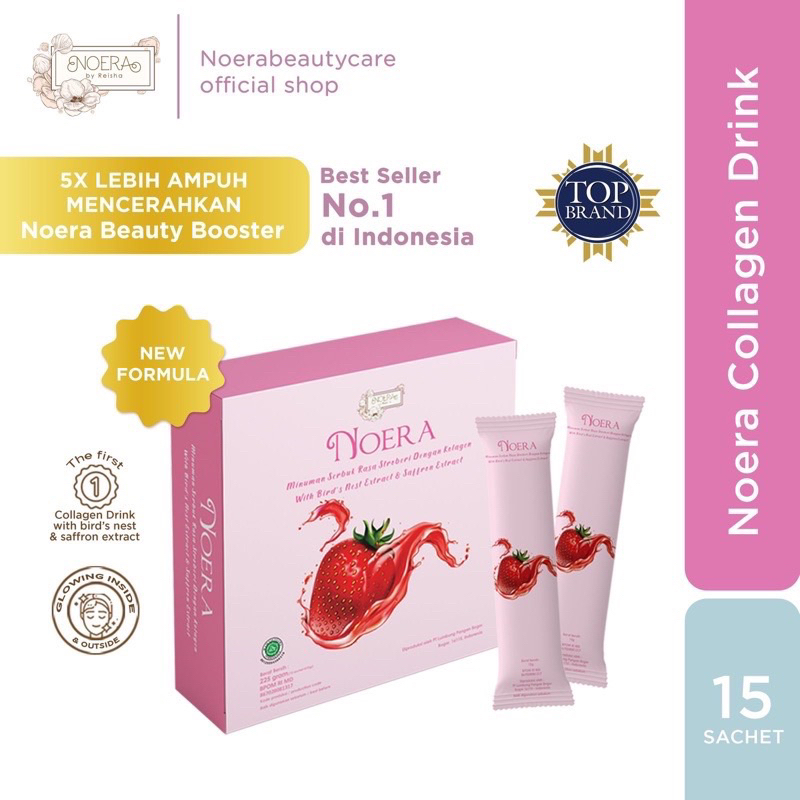 Noera Collagen 1 Box drink strawberry BPOM NOERA COLLAGEN minuman kolagen salmon dna birdnest and saffron extract pemutih kulit sehat 15 sachet kemasan baru