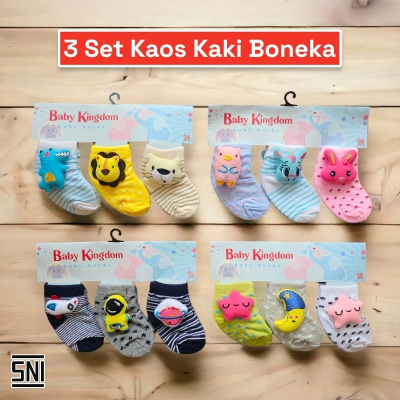 Kaos Kaki Bayi Baby 3in1 (isi 3) Motif CEWE / COWO RANDOM 3 PASANG BONEKA KECIL