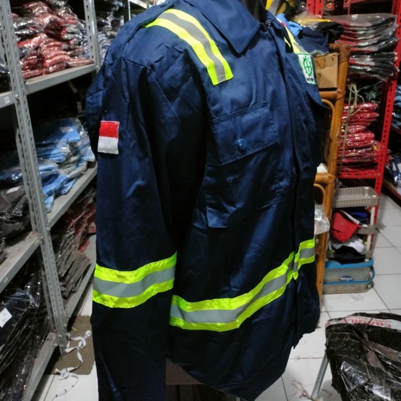 SERAGAM SAFETY NAVY DONGKER RESLETING SCOTLIGT BESAR HIJAU 5CM