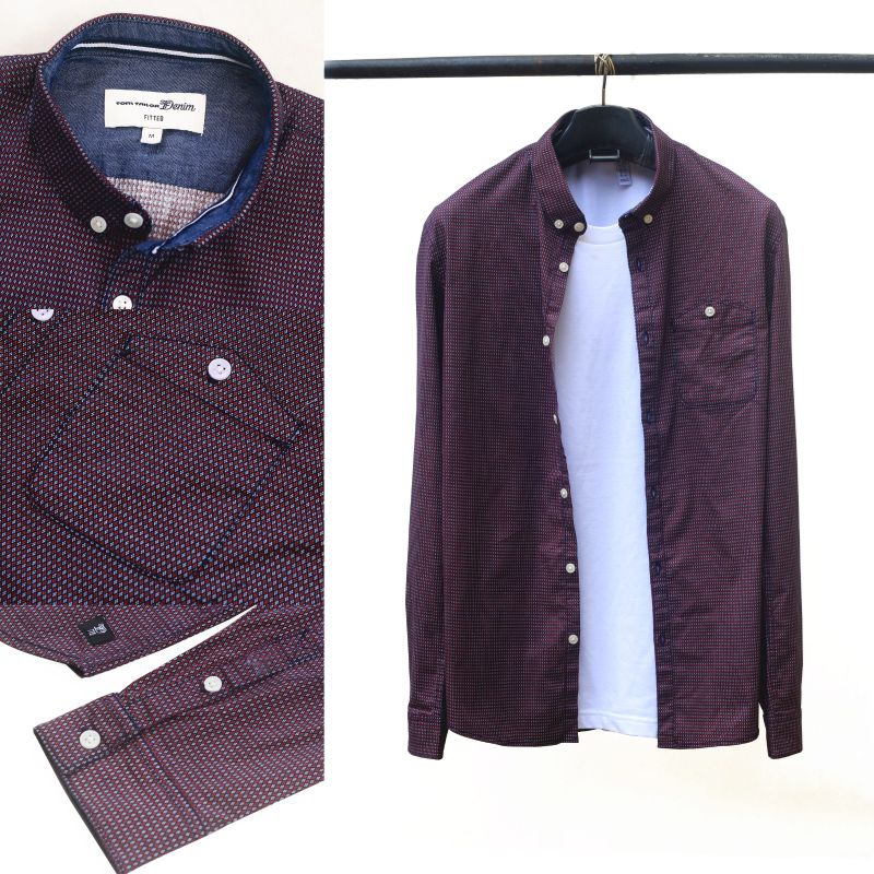 Tom Tailor Denim Fitted patterned long shirt maron