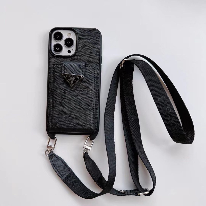 Prda Black Leather Lanyard Case FULL COVER Iphone 14 Pro Max 14Plus 14Pro 14ProMax 13ProMax 13Pro 13 12 12Pro 11 11ProMax