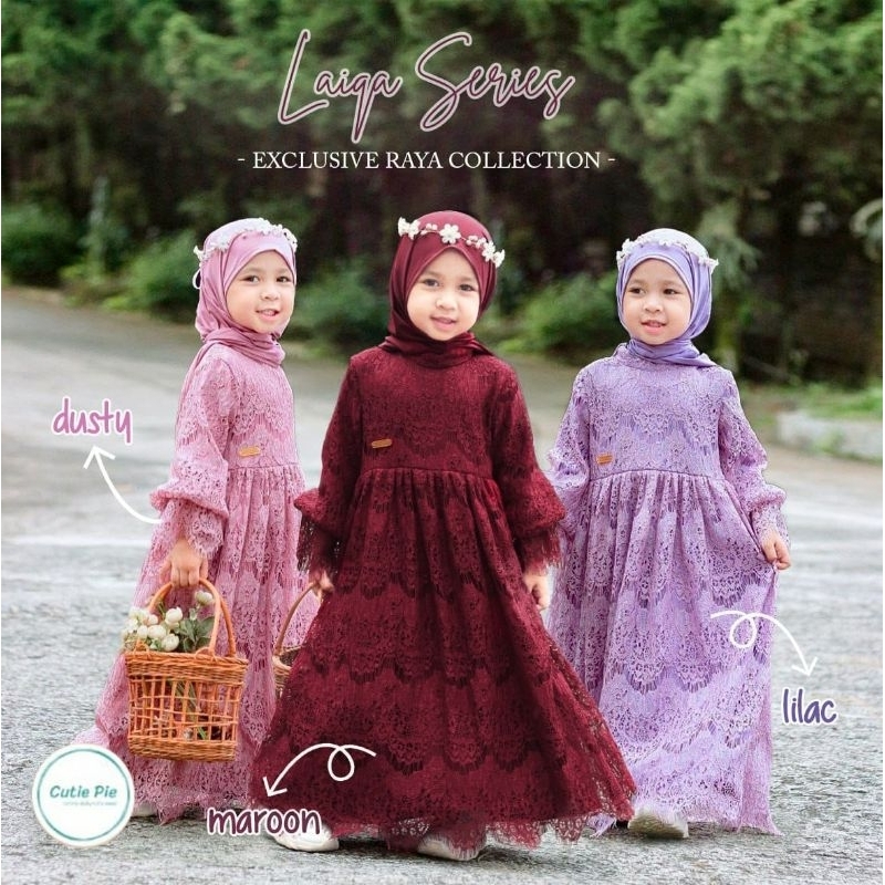 Gamis Laiqa SET HIJAB by Cutiepie Cutie Pie Lace Brocade Brukat Kondangan Pesta Lebaran Anak bayi