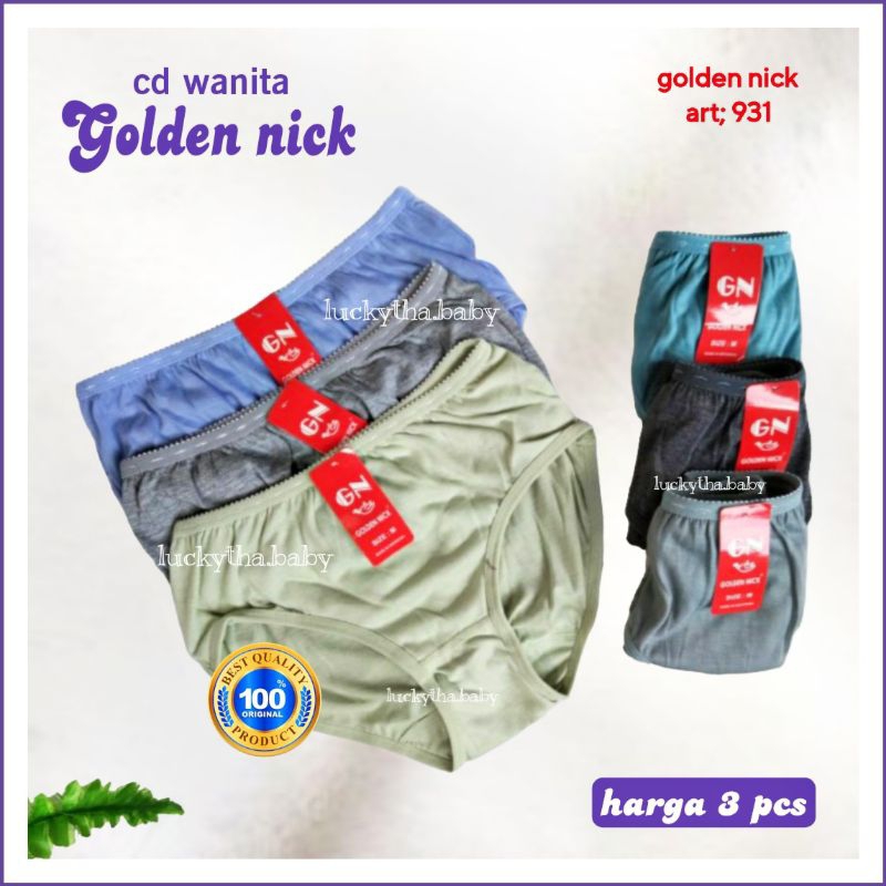 [3pcs] CD wanita GOLDEN NICK 931 size M-XXL / CD golden Nick 931 / CD perempuan bahan cotton