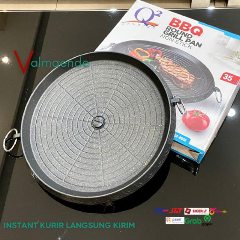 Grill Pan Panggangan BBQ Anti lengket Q2 8930 Panggangan Bulat 35cm Kompor BBQ Wajan Bulat Multifungsi