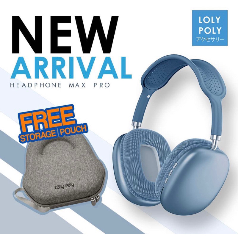 headphone pro max wireless bluettoth lolypoly warna grey preloved free pouch