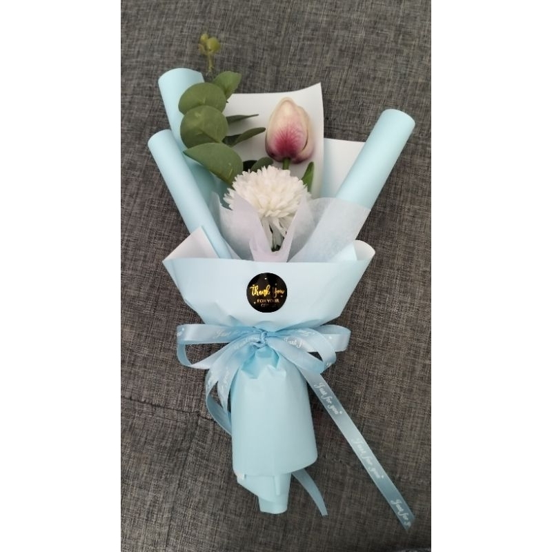 Buket Bunga tulip &amp; Pompom PREMIUM /Bouquet Korean Rose Artificial/Buket wisuda Hadiah Kado