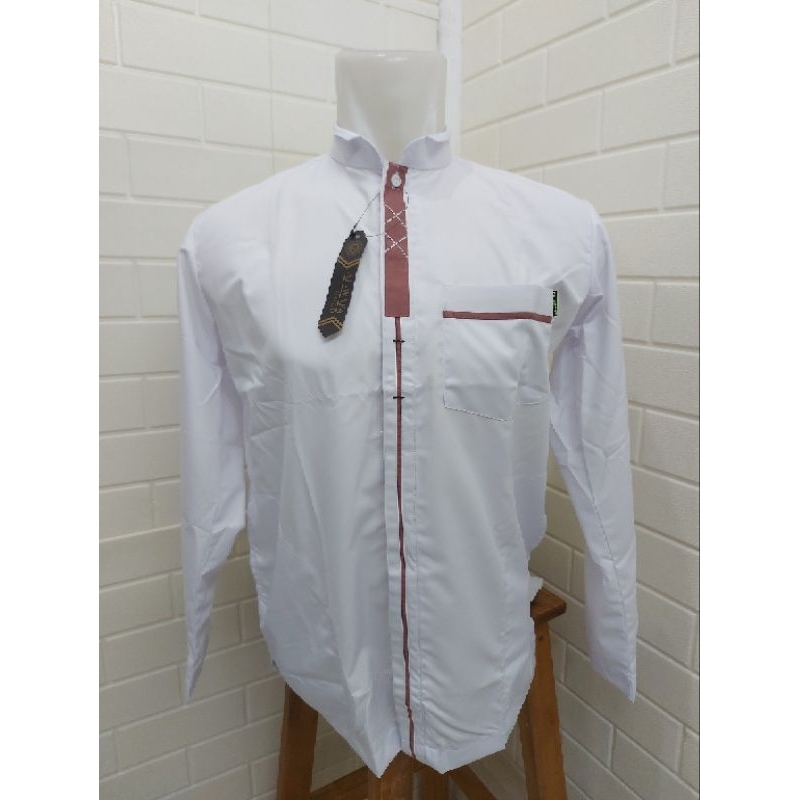 Baju Koko Busana Muslim Pria Al-Wafa/AWF Medium Gold 01745 Putih Lengan Panjang Cuff