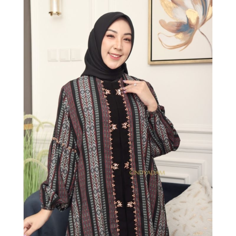 Abaya Bordir 2Layer Jetblack Original Butik