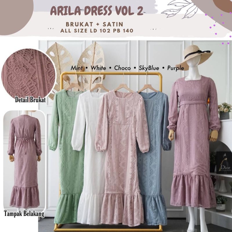 ARILA BRUKAT DRESS LD 102/DRESS PESTA/DRESS KONDANGAN/DRESS LAMARAN/DRESS BRIDESMAID/DRESS REMAJA